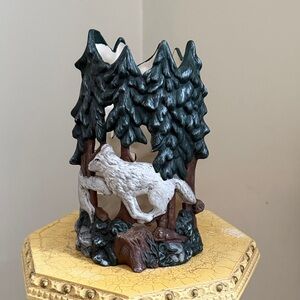 Forest Wolf Sculpture in Green and White